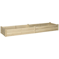 Outsunny Wooden 2-Section Raised Garden Bed with Fabric Liner - 96" L x 24.25" W x 10.75" H - Natural-Suitable for plants, vegetables, herbs, flowers, etc. 