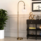 Hudson&Canal - Lampadaire Verona Arc avec abat-jour en verre - Laiton/Transparent-Nettoyer avec un chiffon doux et sec, sans produits chimiques agressifs ni produits de nettoyage abrasifs