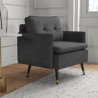 HOMCOM - Fauteuil moderne avec large assise lounge - pieds en acier - capitonné à boutons pour chambre - gris foncé-Dimensions totales : 28,3 po l x 27,6 po P x 31,5 po H (72 x 70 x 80 cm) 
