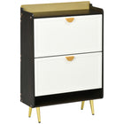 HOMCOM Modern Shoe Cabinet with Two Flip Drawers & Bamboo Door - White-Elegant shoe cabinet matches the home furniture of most styles