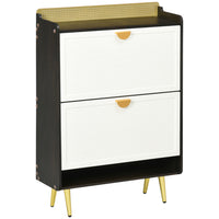 HOMCOM Modern Shoe Cabinet with Two Flip Drawers & Bamboo Door - White-Elegant shoe cabinet matches the home furniture of most styles