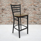 Flash Furniture - Tabouret de restaurant de la série HERCULES en métal noir avec dossier échelle - siège en bois d'acajou-Conception à  dossier échelle