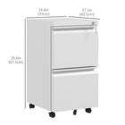 Vinsetto Steel Letter/A4/Legal Filing Cabinet with Lock Bar - White-5 wheels, 2 with brakes and a middle caster, for easy movement and safety
