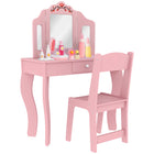 Qaba - Coiffeuse pour enfants avec miroir et chaise pliants en trois parties - Rose-Colour: Pink 