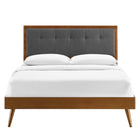 Modway Willow Wood Queen Platform Bed with Splayed Legs - Walnut Charcoal-Wood Slat Support System