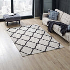Modway Marja Moroccan Trellis Area Rug - 5 ft W x 8 ft L - Ivory/Charcoal-Tight Low Pile Weave