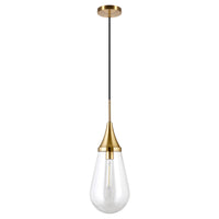 Hudson&Canal - Suspension Ambrose de 21 cm de large avec abat-jour en verre - Laiton/Transparent-Design moderne du milieu du siècle pour votre entrée, votre foyer ou votre cuisine