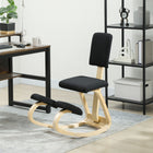 HOMCOM - Chaise ergonomique à bascule en bois avec dossier pour améliorer la posture - noir-Le design à bascule améliore la concentration et aide à rester attentif plus longtemps 