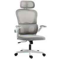 HOMCOM - Chaise de bureau ergonomique en maille avec soutien lombaire - gris-L’appuie‑tête peut pivoter, avancer/reculer et se retirer pour un soutien cervical personnalisé