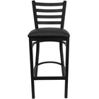 Flash Furniture - Tabouret de restaurant de la série HERCULES en métal noir avec dossier échelle - siège en vinyle noir-Deux barres d'appui courbées