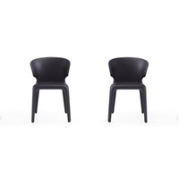 Manhattan Comfort Conrad 20.47" Mid-Century Modern Faux Leather Upholstered Dining Chairs - Black - Set of 2-Mid-Century Modern Dining Chair for Dining Room Use. Set of 2