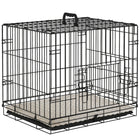 PawHut - Cage pour petit chien en métal pliable 24 po L, avec 2 portes, plateau amovible, coussin doux - noir-Portes avant et latérales pour un accès facile, avec des verrous latéraux pour les maintenir en sécurité à l'intérieur si nécessaire 