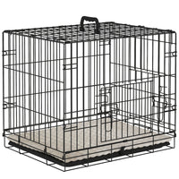 PawHut - Cage pour petit chien en métal pliable 24 po L, avec 2 portes, plateau amovible, coussin doux - noir-Portes avant et latérales pour un accès facile, avec des verrous latéraux pour les maintenir en sécurité à l'intérieur si nécessaire 