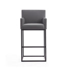 Manhattan Comfort - Tabouret de bar Ambassador 21" style milieu du siècle moderne, revêtement en similicuir gris et noir-Conception de chaise à dossier serré avec accoudoir confortable