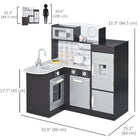 Qaba Kids Kitchen Playset with Microwave Fridge - Dark Brown-Simulation design with functional elements like a sink, cabinet, and electronic water dispenser 