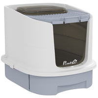 PawHut Enclosed Top Entry Cat Litter Box with Lid and Scoop - Grey-Enclosed design provides privacy for cats 