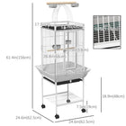 PawHut - Cage à oiseaux 61,5 po H avec support, plateau amovible, toit de jeu, étagère de rangement, perchoir en bois - blanc-Étagère de rangement pour placer les accessoires pour animaux 