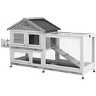 PawHut Wooden Rabbit Hutch with Openable Roof and Storage Box - Grey-Solid fir wood structure 