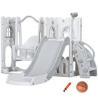 Qaba - Ensemble 6-en-1 toboggan et balançoire avec panier de basketball, grimpeur - gris-Conception 6-en-1 incluant toboggan, balançoire, escalade, rangement, télescope, panier de basket 