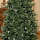 HOMCOM 7.5' Snow-Flocked Artifical Christmas Tree with Pine Cones and Metal Base - Green-Branches are flame retardant to ensure safety 