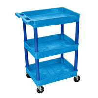Luxor - Chariot à bacs en polyéthylène à 3 tablettes - 24" x 18" - capacité 300 lb - bleu-Chariot utilitaire polyvalent