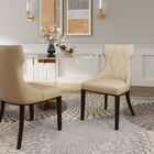 Manhattan Comfort - Lot de 2 chaises de salle à manger traditionnelles Reine 19,7 po en similicuir crème et noyer-Cadre en hêtre massif avec une finition noyer riche
