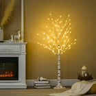 HOMCOM 5' Artificial Birch Tree with 96 Warm White LED Lights - White-Pre-lit design saves your time in arranging them 