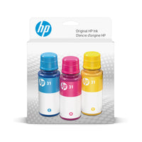 HP 9C228AN 31 Original Ink Bottle Combo - Standard Yield - Cyan/Magenta/Yellow - 3 Pack-Extremely low cost per page