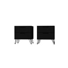 Manhattan Comfort Rockefeller 20.08" Mid-Century Modern 2-Drawer Nightstand 2-Piece Set - Black-2-Piece Mid-Century Modern Nightstand for Bedroom and Living Room Use