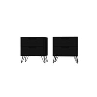 Manhattan Comfort Rockefeller 20.08" Mid-Century Modern 2-Drawer Nightstand 2-Piece Set - Black-2-Piece Mid-Century Modern Nightstand for Bedroom and Living Room Use