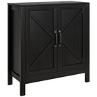 HOMCOM 31.5" L Farmhouse Kitchen Storage Cabinet - Black-Modern farmhouse style with a barn door design and wood grain finish