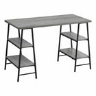 Monarch Specialties 7524 48" Computer Desk - Grey/Black Metal-Industrial-style computer desk with 4 fixed, open shelves supported by sawhorse-style legs in a black metal finish