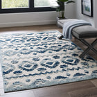 Modway - Reflect Treillis marocain en diamant abstrait Takara Tapis intérieur et extérieur de 5 pi l x 8 pi L - Ivoire et bleu-Tissage serré à poil bas