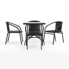 Table carrée en verre et en métal 28 po avec bordure en rotin noir et 4 chaises empilables en rotin noir (TLH-073SQ-037BK4-GG)-5