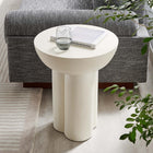 Modway Caspian Round Concrete Side Table - White-Trefoil-Shaped Pedestal Base