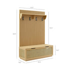Modway Soma Fluted 3-in-1 Hall Tree with Storage Bench & Coat Rack - Light Oak-Fluted Wall Panel with Hooks and Shelf