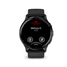 Garmin - Venu 3 - 45mm Lunette Gray en acier inoxydable avec boîtier noir et bracelet en silicone noir-Connaissez mieux votre corps grâce à des fonctionnalités étendues de surveillance de la santé, notamment la fréquence cardiaque au poignet, le rapport du matin, l'âge de forme physique, le suivi du stress, le suivi du cycle menstruel et de la grossesse, la méditation et bien plus encore
