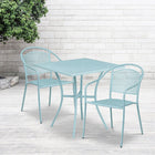 Table de jardin carrée de 28 po en acier bleu ciel et 2 chaises au dossier rond, intérieur/extérieur [CO-28SQ-03CHR2-SKY-GG]-Revêtement thermolaqué bleu ciel