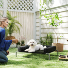 PawHut Elevated Portable Dog Cot with Breathable Mesh - Black-U-shaped pillow provides stable support 