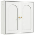 HOMCOM Bathroom Wall Cabinet with 2 Arched Doors and Gold Handles - White Wood Grain-Dual shelves behind two doors organize essentials, enhancing daily routines effortlessly