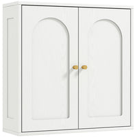 HOMCOM Bathroom Wall Cabinet with 2 Arched Doors and Gold Handles - White Wood Grain-Dual shelves behind two doors organize essentials, enhancing daily routines effortlessly