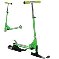 Qaba - Trottinette et luge 2 en 1 pour enfants - Vert-La conception 2-en-1 peut fonctionner aussi bien comme trottinette traditionnelle que comme trottinette des neiges 