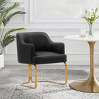 Manhattan Comfort - Chaise de salle à manger moderne Raya 25,2 po avec accoudoirs, revêtement en similicuir - Noir-Cadre en bois d’orme de haute qualité avec pieds en acier inoxydable doré