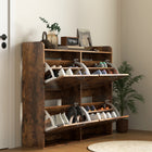HOMCOM Slim Shoe Storage Cabinet with 4 Flip Drawers - Rustic Brown-Narrow design fits well in small entryways for space-saving