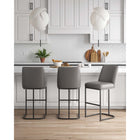 Manhattan Comfort - Serena tabouret de bar moderne en similicuir 45 cm - gris - lot de 3-Cadre en métal avec finition noire mate