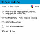 HP DeskJet 4275e All-in-One Printer with Bonus 3 months Instant Ink-Colour printing, copy, scan, auto document feeder, and a 60-sheet input tray