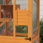 PawHut 31.5" L Outdoor Large Catio Cat House with Wheels and Resting Box - Orange-Built from solid fir wood coated with pet-friendly painting and galvanized wire mesh to ensure stability 