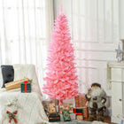 HOMCOM - Arbre de Noël artificiel de 6pi de haut avec base en acier - rose-La forme finne permet d'économiser de l'espace, adaptée aux petites pièces 