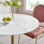 Modway Lippa 36" Round Faux Marble Dining Table - Gold White-Seats 2
