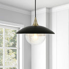 Hudson&Canal Alvia 14.5" Wide Pendant with Metal/Glass Shade - Matte Black/Brass/Clear-Clean with a soft, dry cloth and no harsh chemicals or abrasive cleaning materials